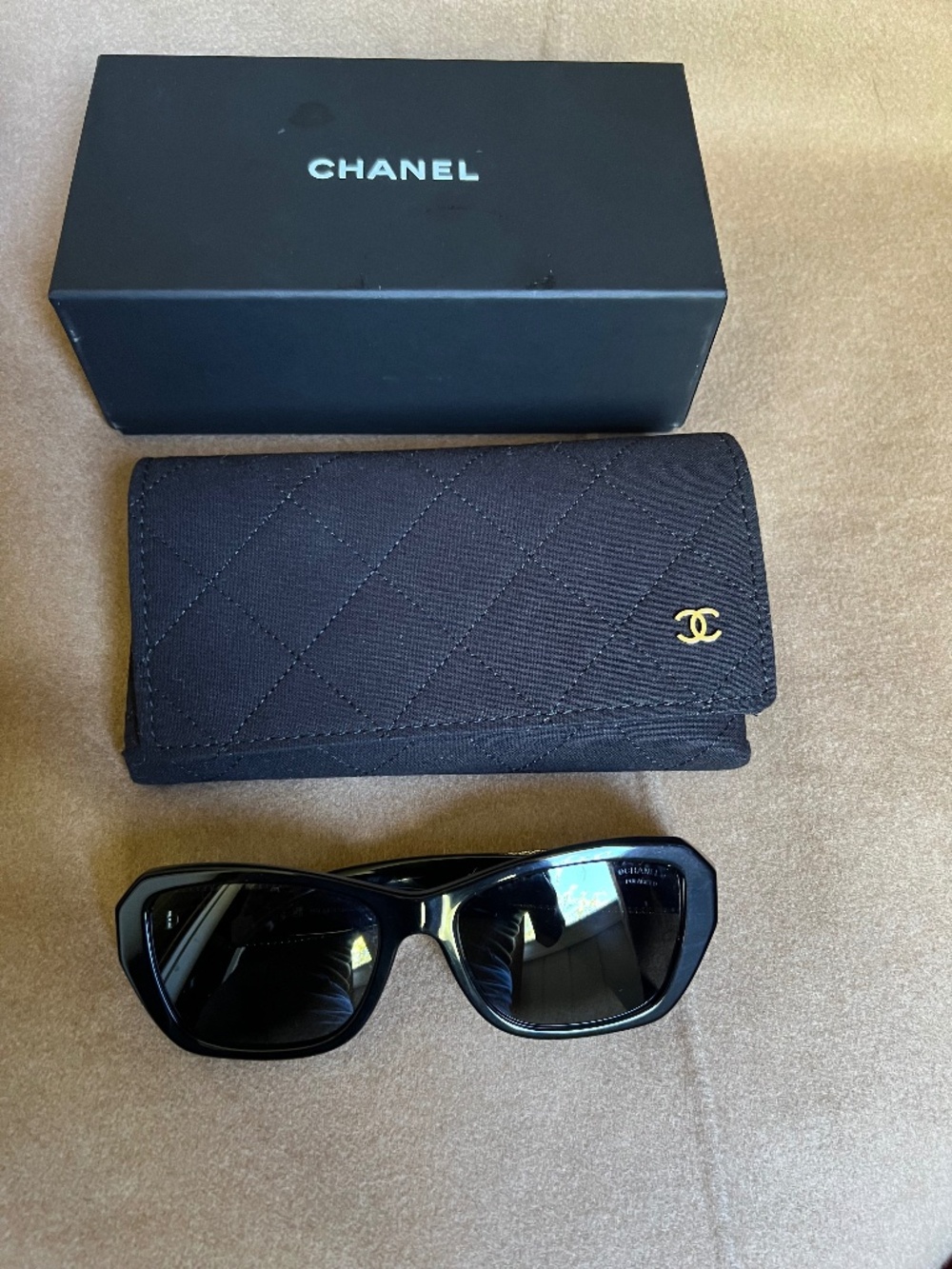 Chanel Black Sunglasses with Case & Box, Authentic